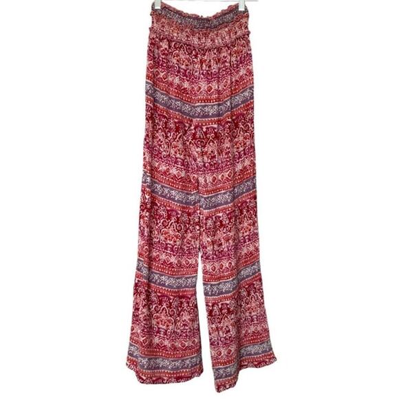 Aqua Set - Top & Wide Leg Pants Smocked Palazzo Pants Boho Hippie Womens Size XS - Picture 7 of 15